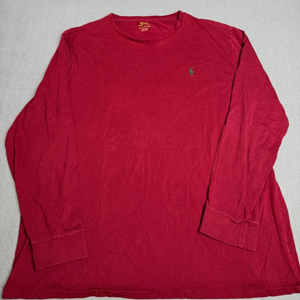 Polo Ralph Lauren Mens XXL Long Sleeve T-Shirt Red Burgundy Green Pony Logo